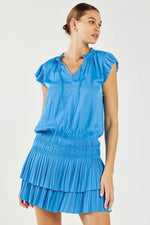 Sleeveless Mini Dress with Pleated Skirt Tranquil Blue