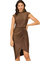 Metallic Knit Asymmetrical Dress in Black Gold