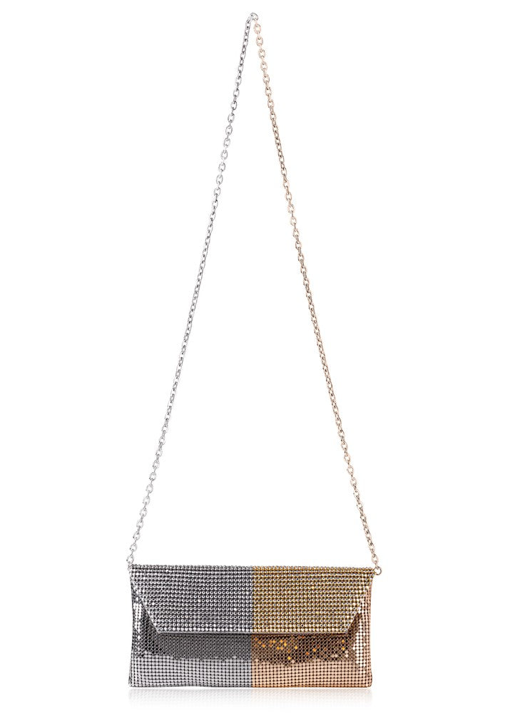 Whiting & Davis Duet Clutch in Pewter Gold Whiting & Davis