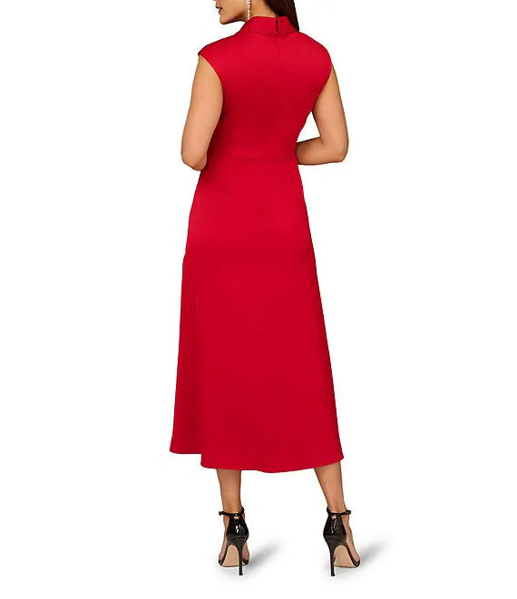 Aidan Mattox Satin Midi Dress in Red