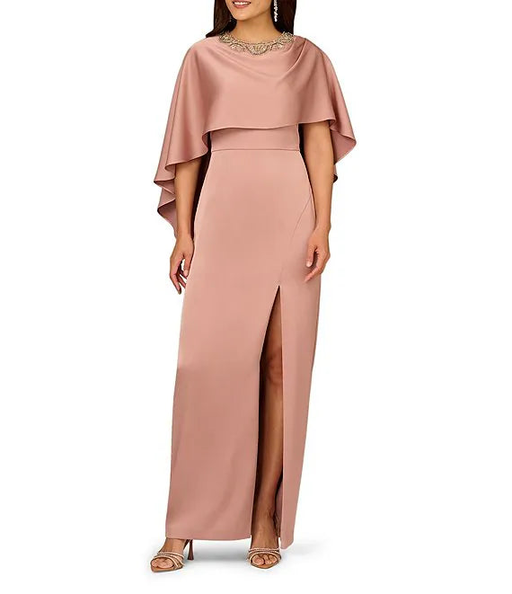 Aidan Mattox Cape Gown in Warm Cameo