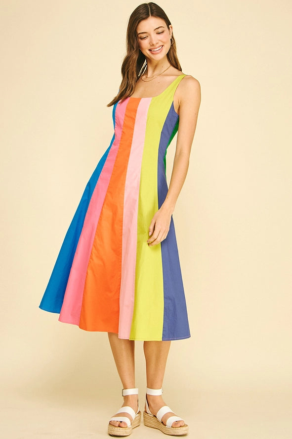 Colorblock A-Line Midi Dress