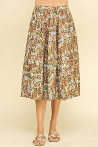 PRINT PLEATED MIDI SKIRT - 6575SA: DEEP OLIVE / L