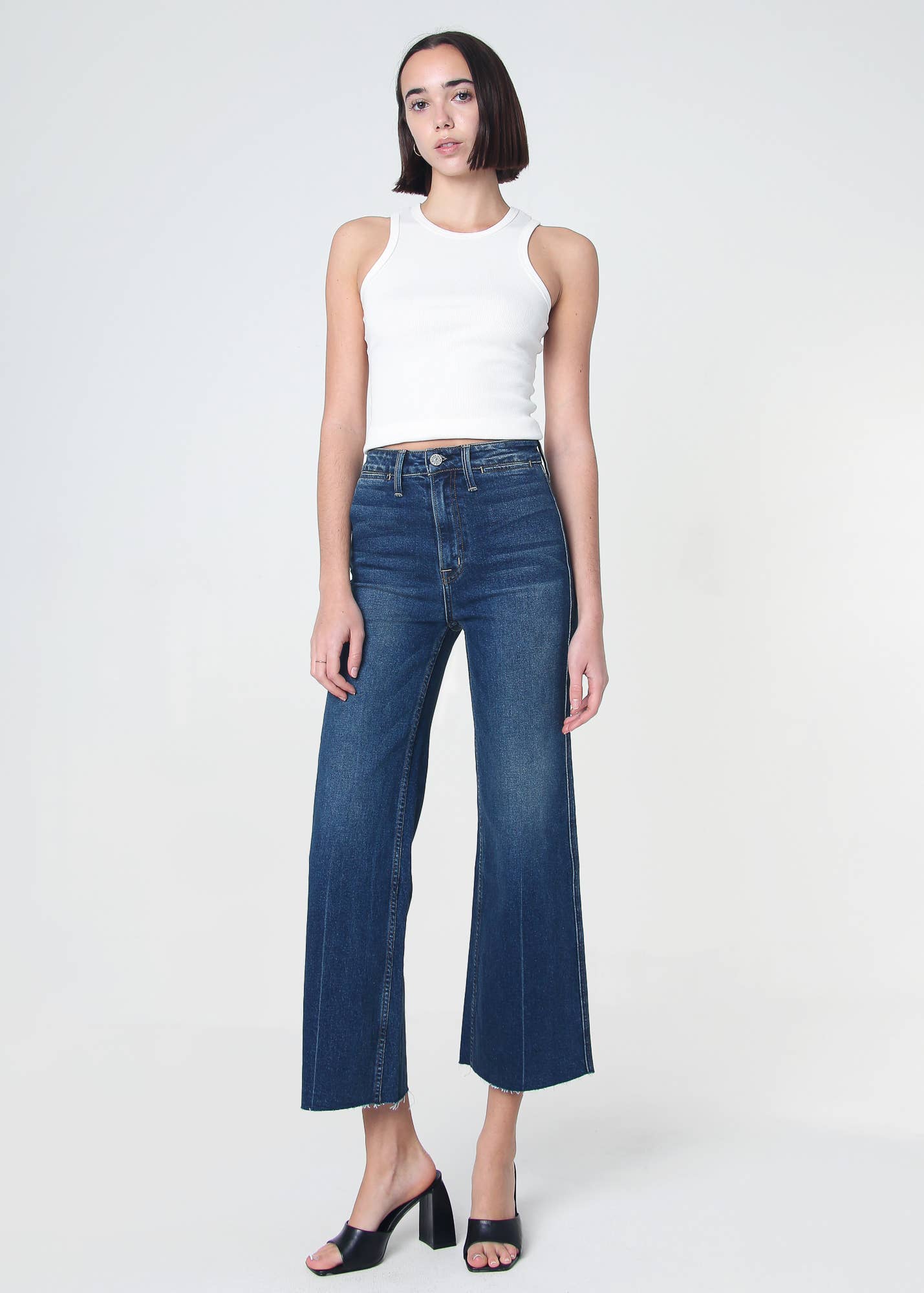 Queen High Rise Crop Wide Leg Jeans - Dart Detail: Thunder / 24 Noend Denim