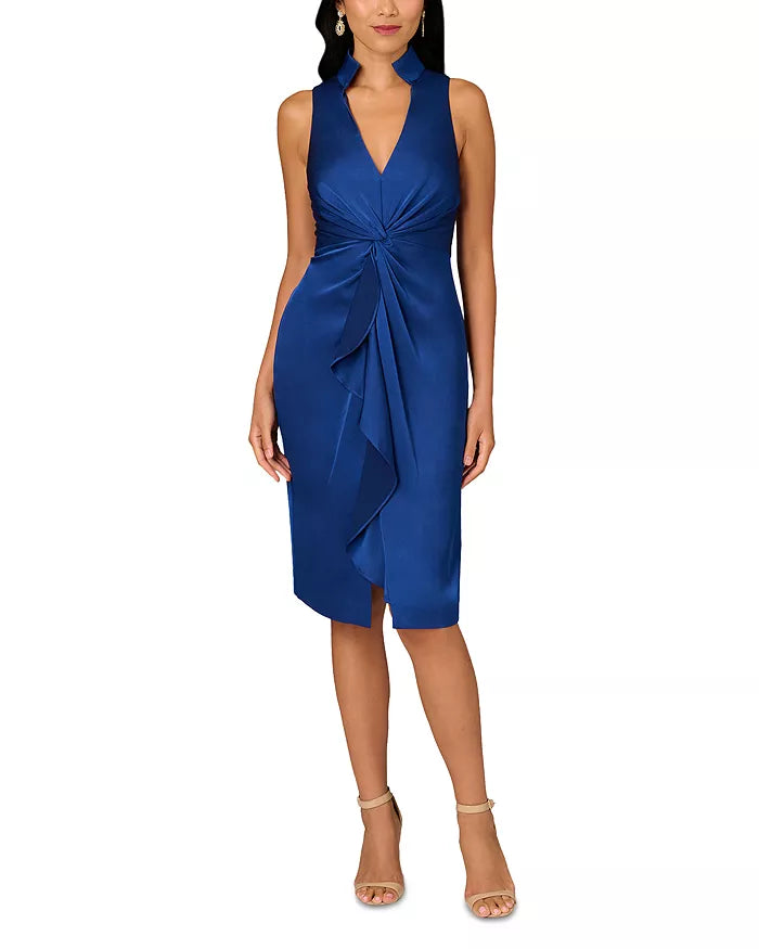 Aidan Mattox Satin Midi Dress in Navy Aidan Mattox