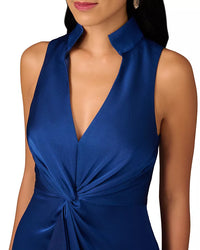Aidan Mattox Satin Midi Dress in Navy Aidan Mattox