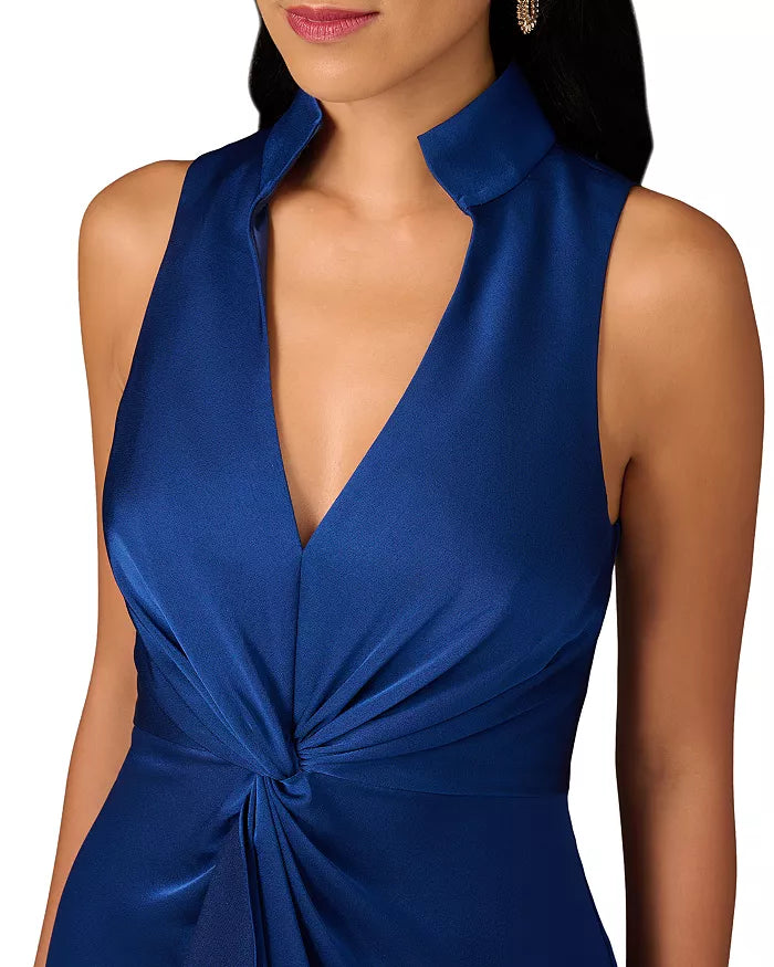 Aidan Mattox Satin Midi Dress in Navy Aidan Mattox