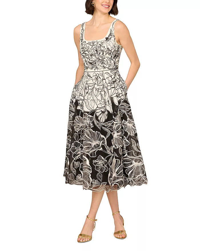 AP Embroidered Organza Midi Dress Adrianna Papell