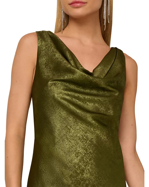 Adrianna Papell Dark Olive Foiled Midi Dress