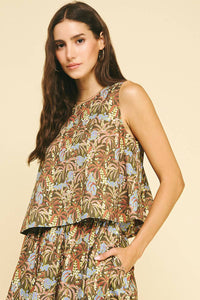 PRINT SLEEVELESS TOP - 6599TA: DEEP OLIVE / M