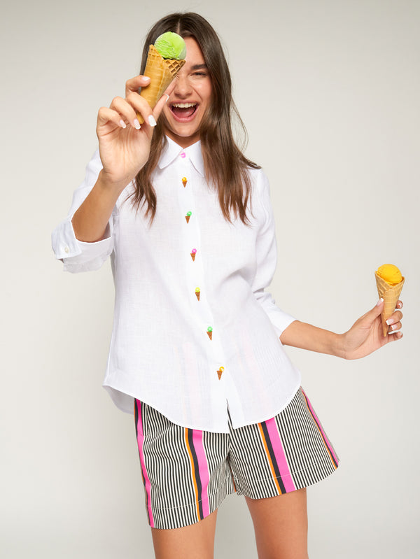 VILAGALLO Ice Cream Linen Button Down