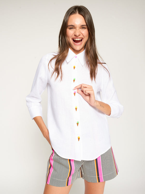 VILAGALLO Ice Cream Linen Button Down