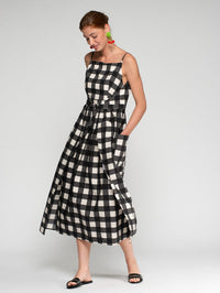 VILAGALLO Black Gingham Apron Wrap Dress