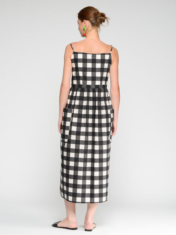 VILAGALLO Black Gingham Apron Wrap Dress