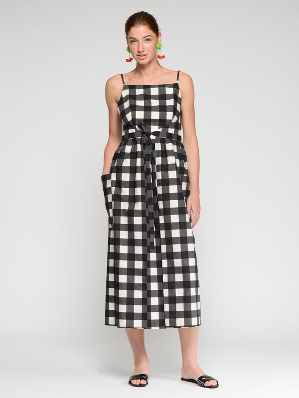VILAGALLO Black Gingham Apron Wrap Dress
