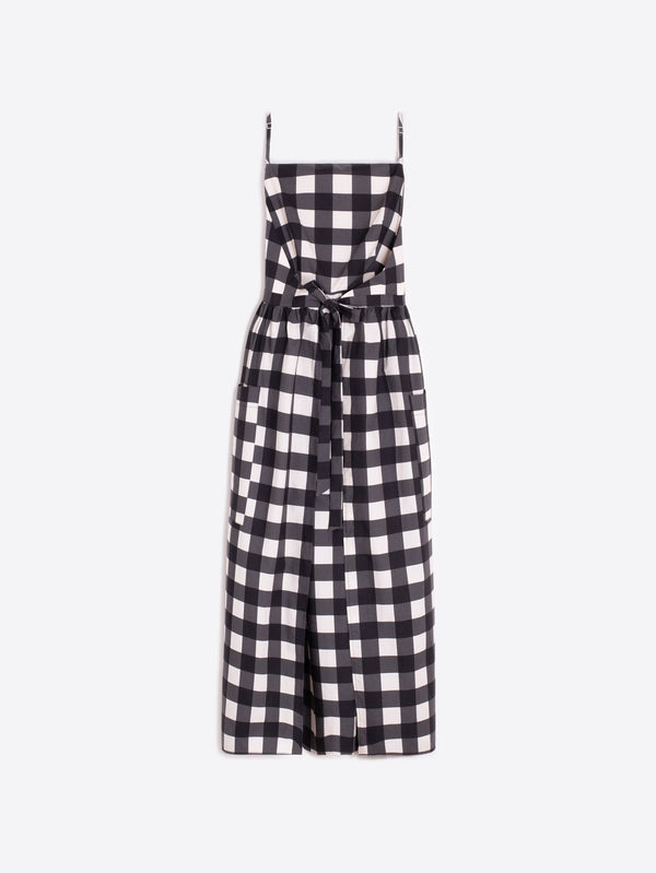 VILAGALLO Black Gingham Apron Wrap Dress