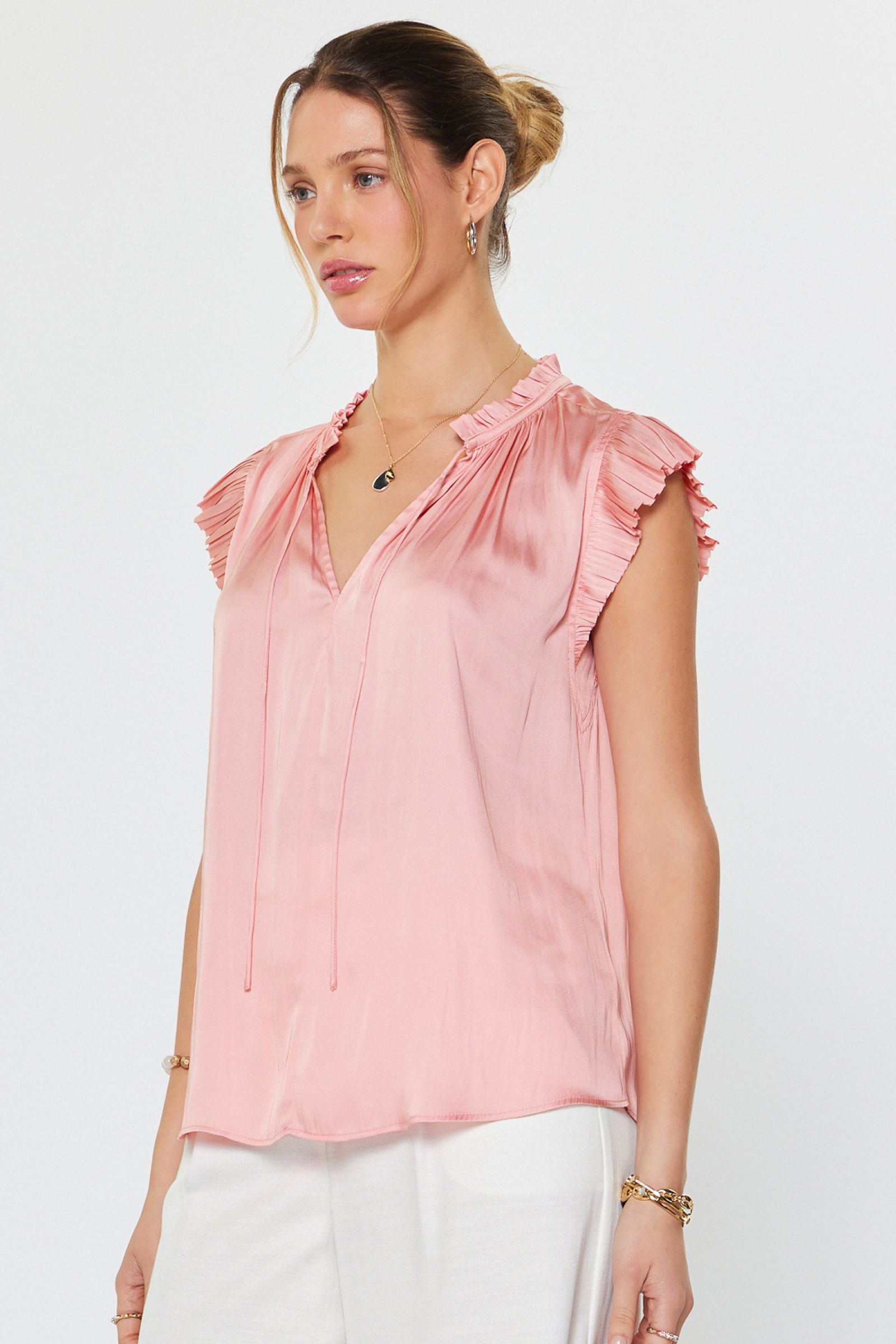CA Pleated Sleeve Blouse in Rose Pink