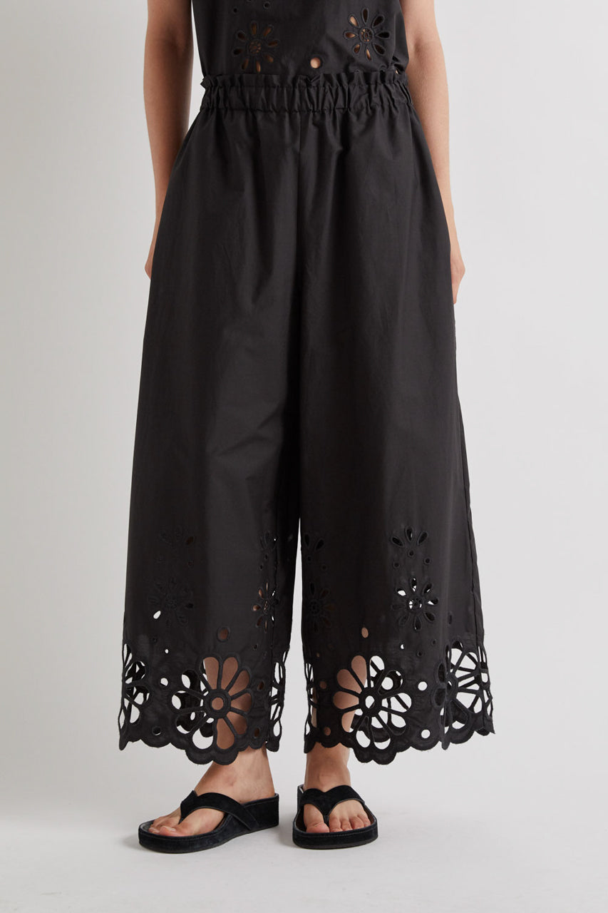 MEIMEIJ Floral Eyelet Trousers in Black