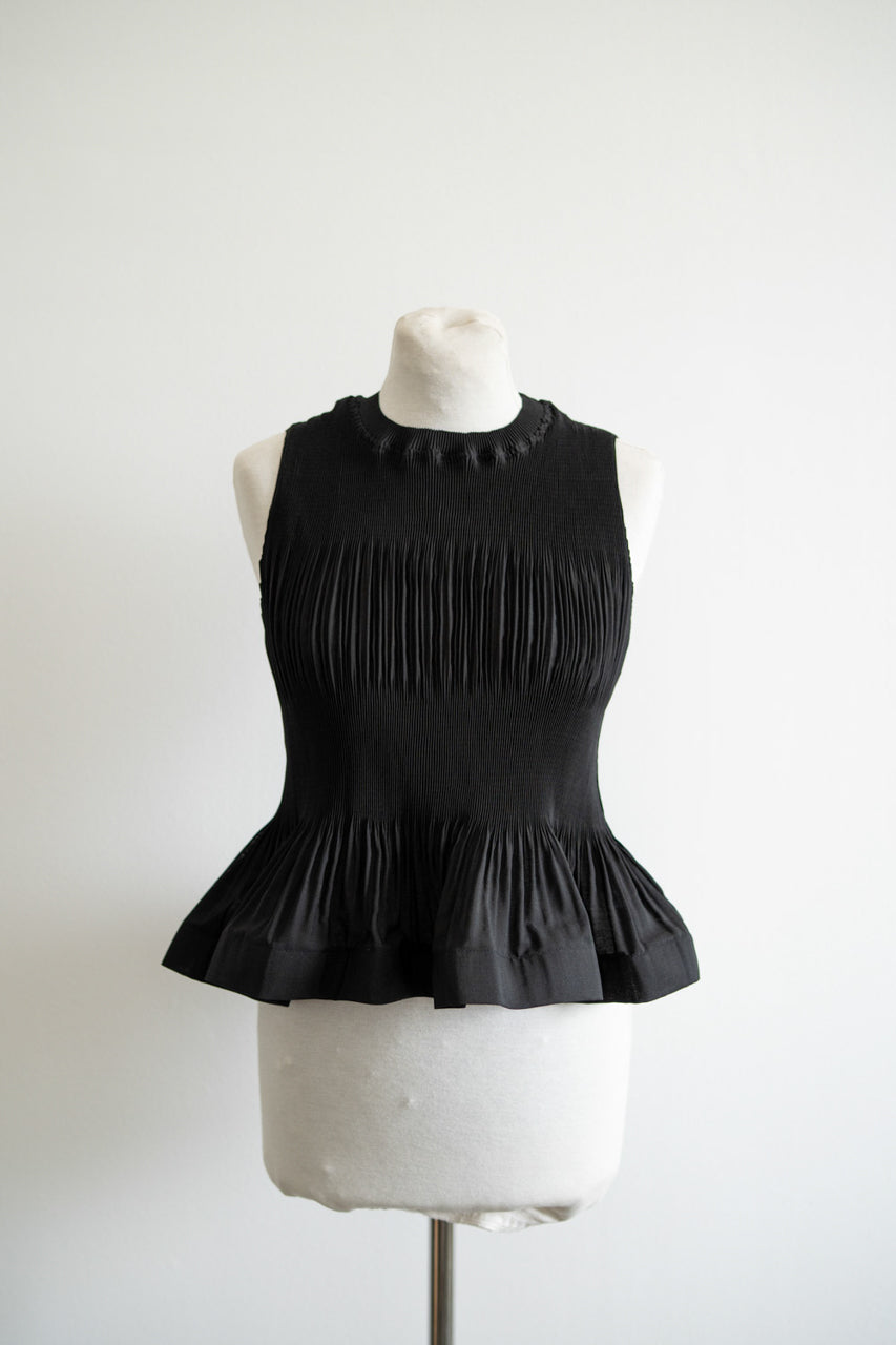 MEIMEIJ Slinky Pleated Peplum Top in Black