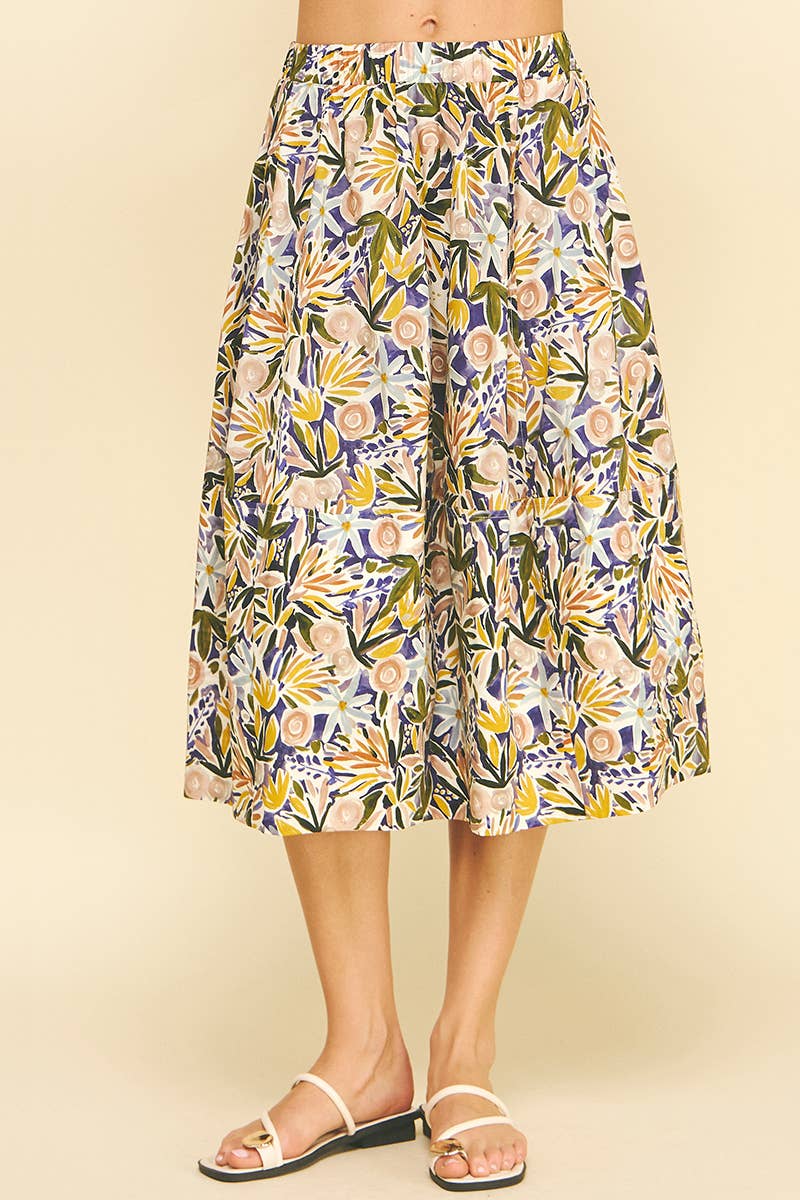 FLORAL PRINT A-LINE SKIRTS - 6575SB: PURPLE MULTI / L