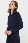 CA Collard V-Neck Woven Combo Sweater Woven Cuff Detail
