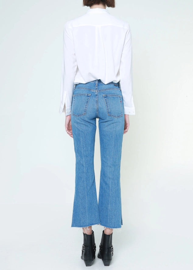 NOEND Farrah Mid Rise Kick Flare in Hudson