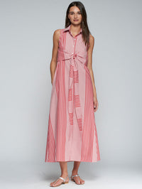 VILAGALLO Red Striped Midi Dress