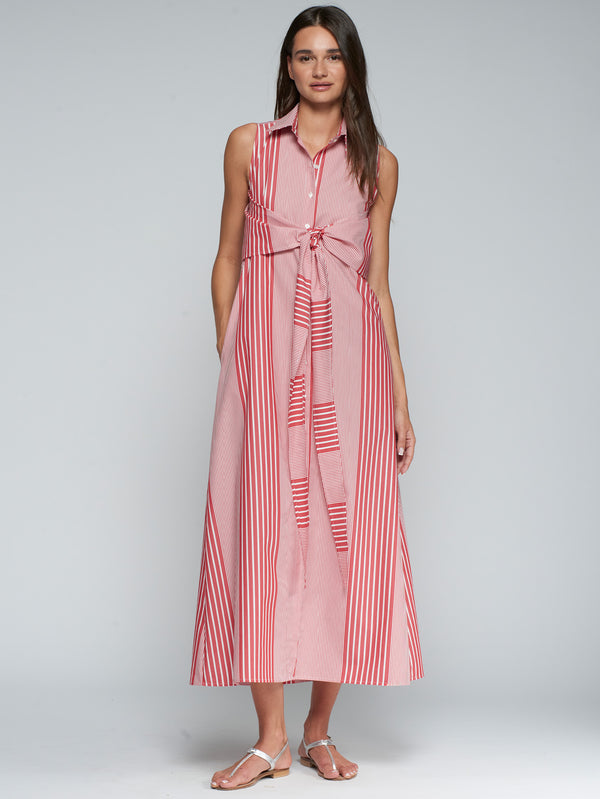 VILAGALLO Red Striped Midi Dress