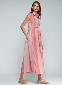 VILAGALLO Red Striped Midi Dress