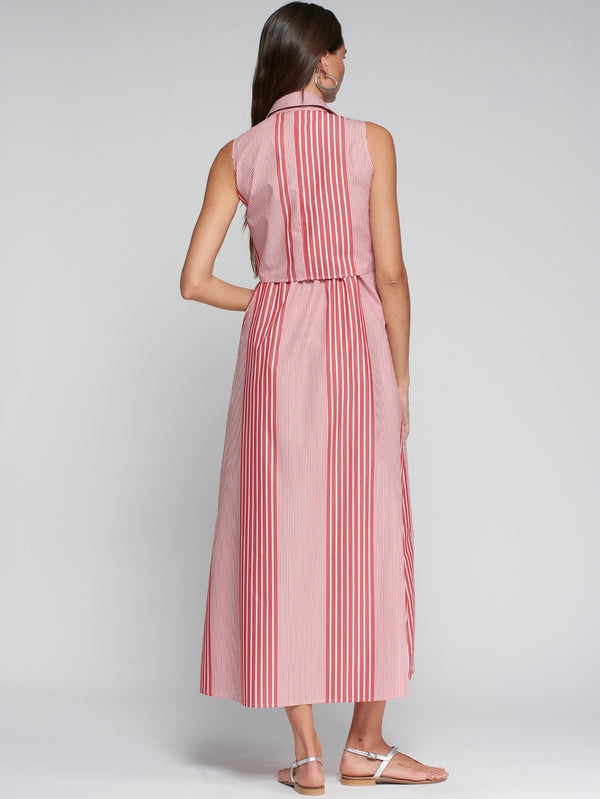 VILAGALLO Red Striped Midi Dress