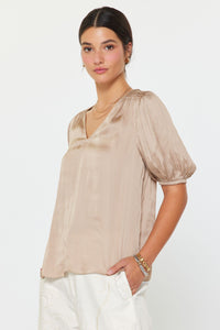 CA V-Neck Smocked Top-Taupe