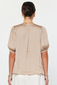 CA V-Neck Smocked Top-Taupe