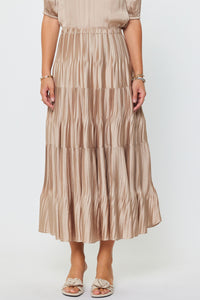CA Pleated Midi Skirt-Taupe