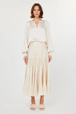 CA Pleated Midi Skirt in Ecru