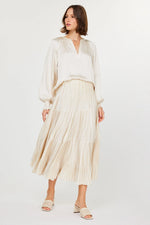 CA Pleated Midi Skirt in Ecru