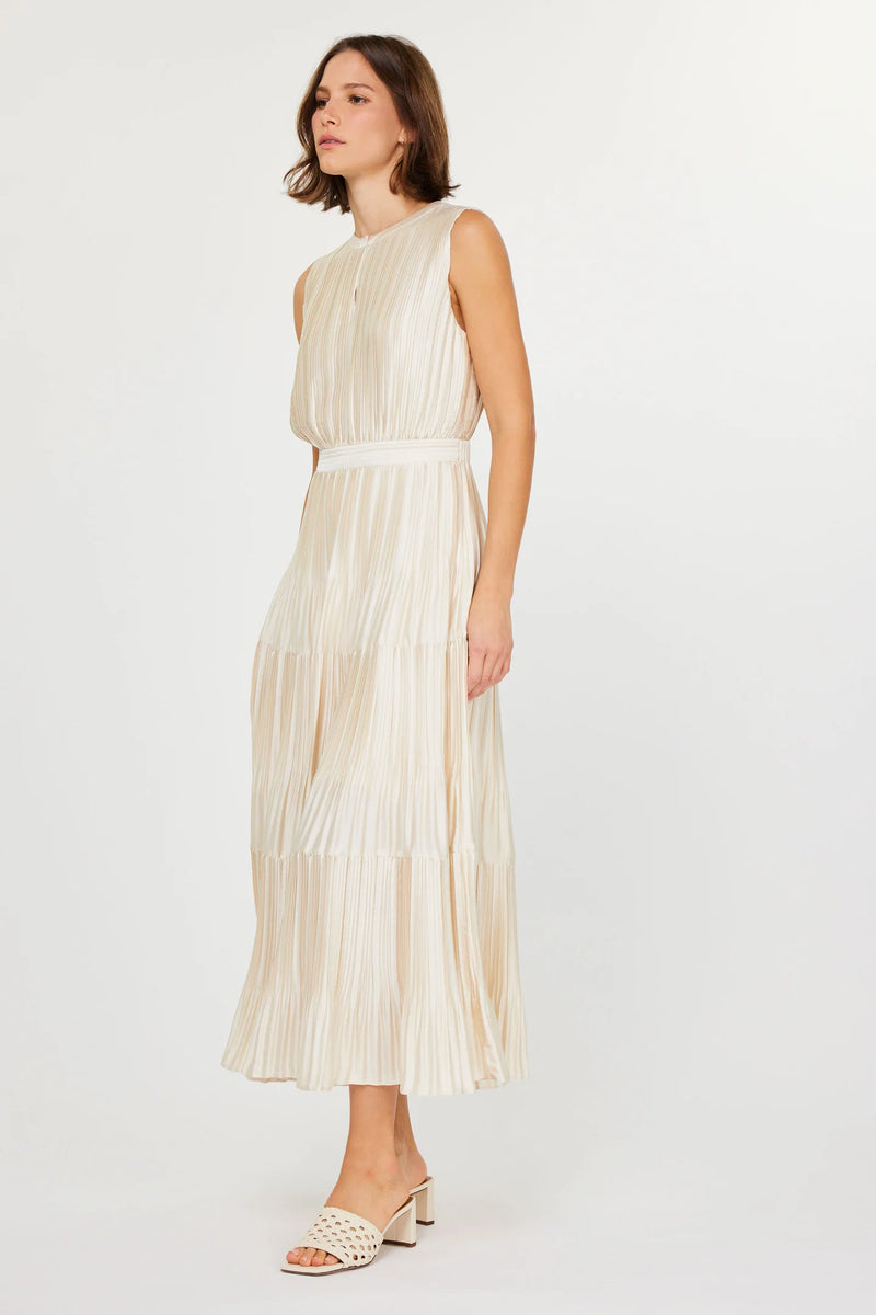 CA Pleated Midi Dress in Ecru