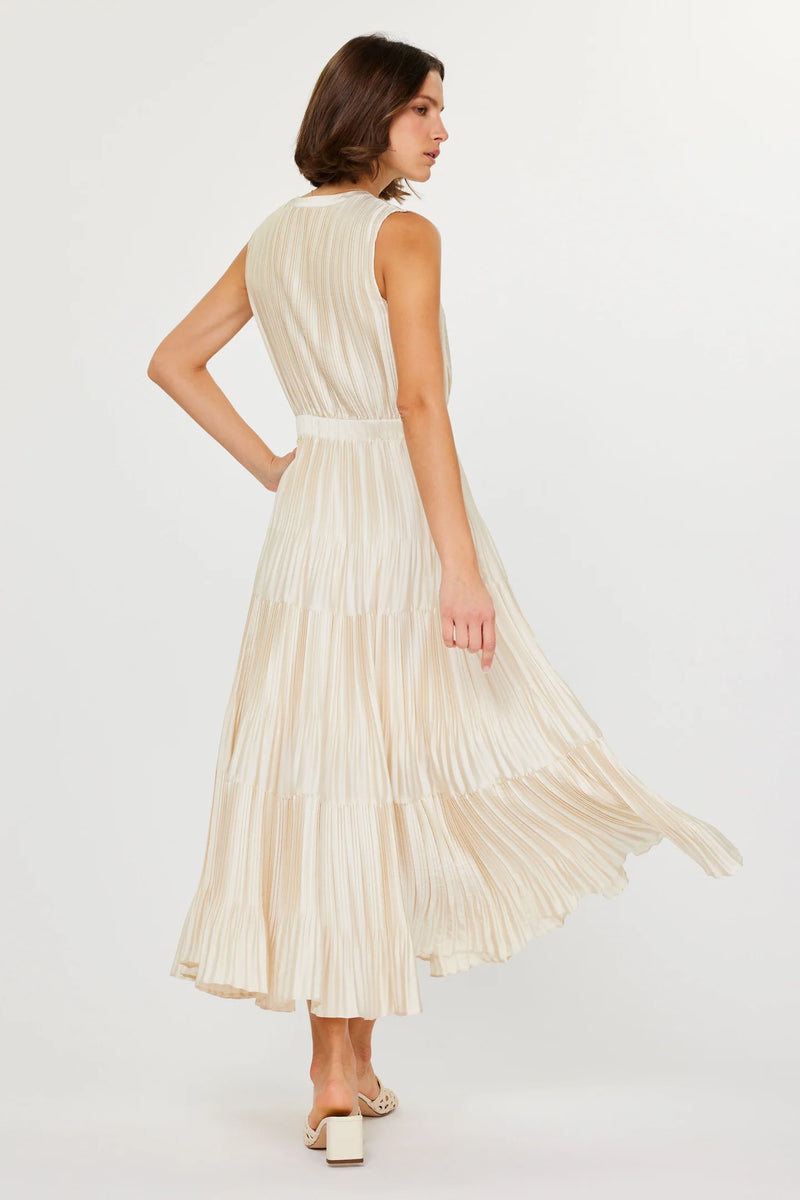 CA Pleated Midi Dress in Ecru