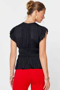 CA Pleated V-Neck Blouse in Black