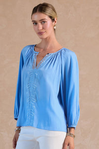CA Light Blue 3 Quarter Sleeve Round Neck with Lace Blouse