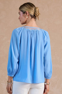 CA Light Blue 3 Quarter Sleeve Round Neck with Lace Blouse