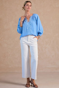CA Light Blue 3 Quarter Sleeve Round Neck with Lace Blouse
