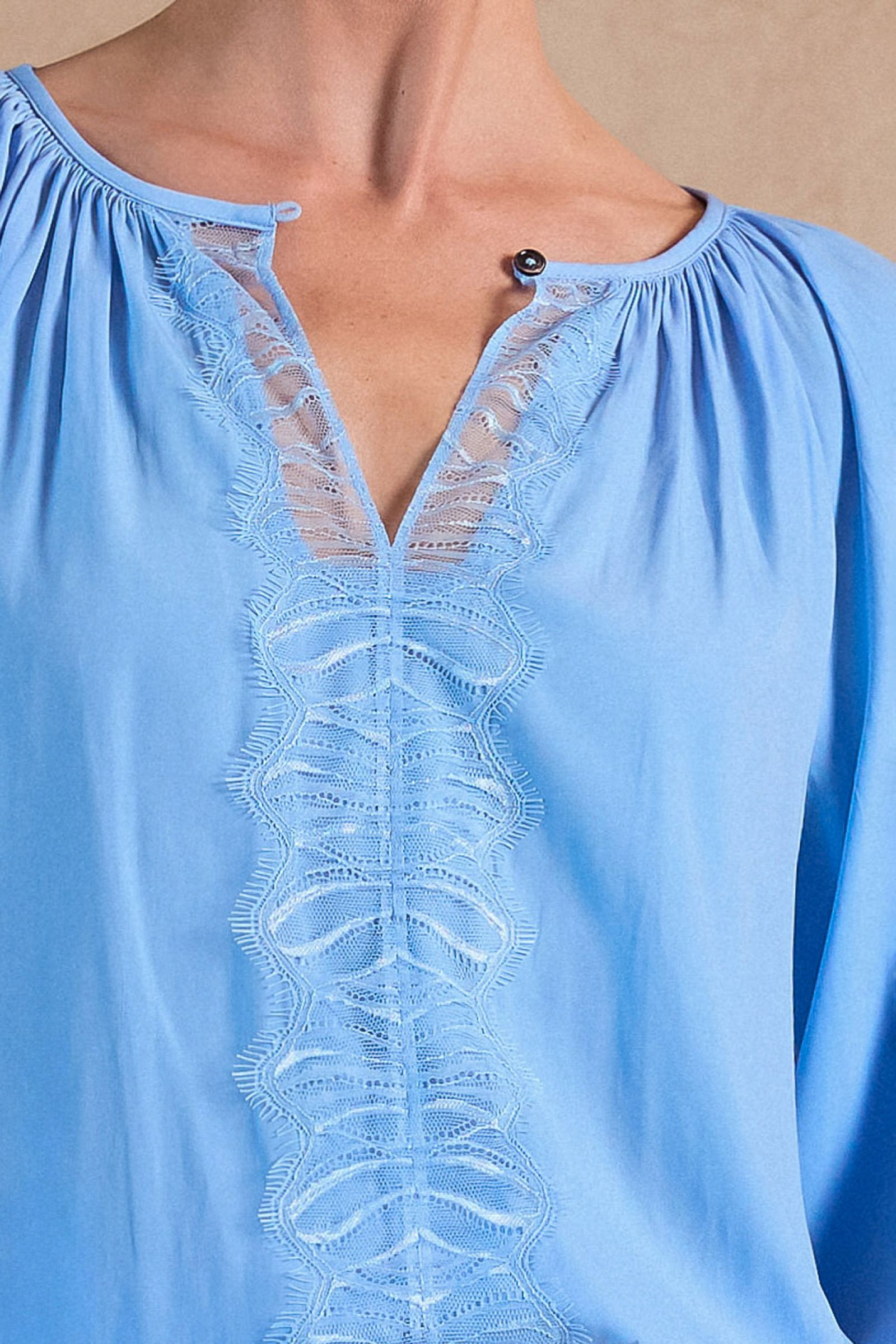 CA Light Blue 3 Quarter Sleeve Round Neck with Lace Blouse