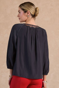 CA Charcoal 3 Quarter Sleeve Round Neck with Lace Blouse