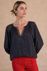 CA Charcoal 3 Quarter Sleeve Round Neck with Lace Blouse