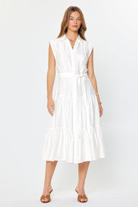 CA Collar Cap Sleeve Midi Dress in White