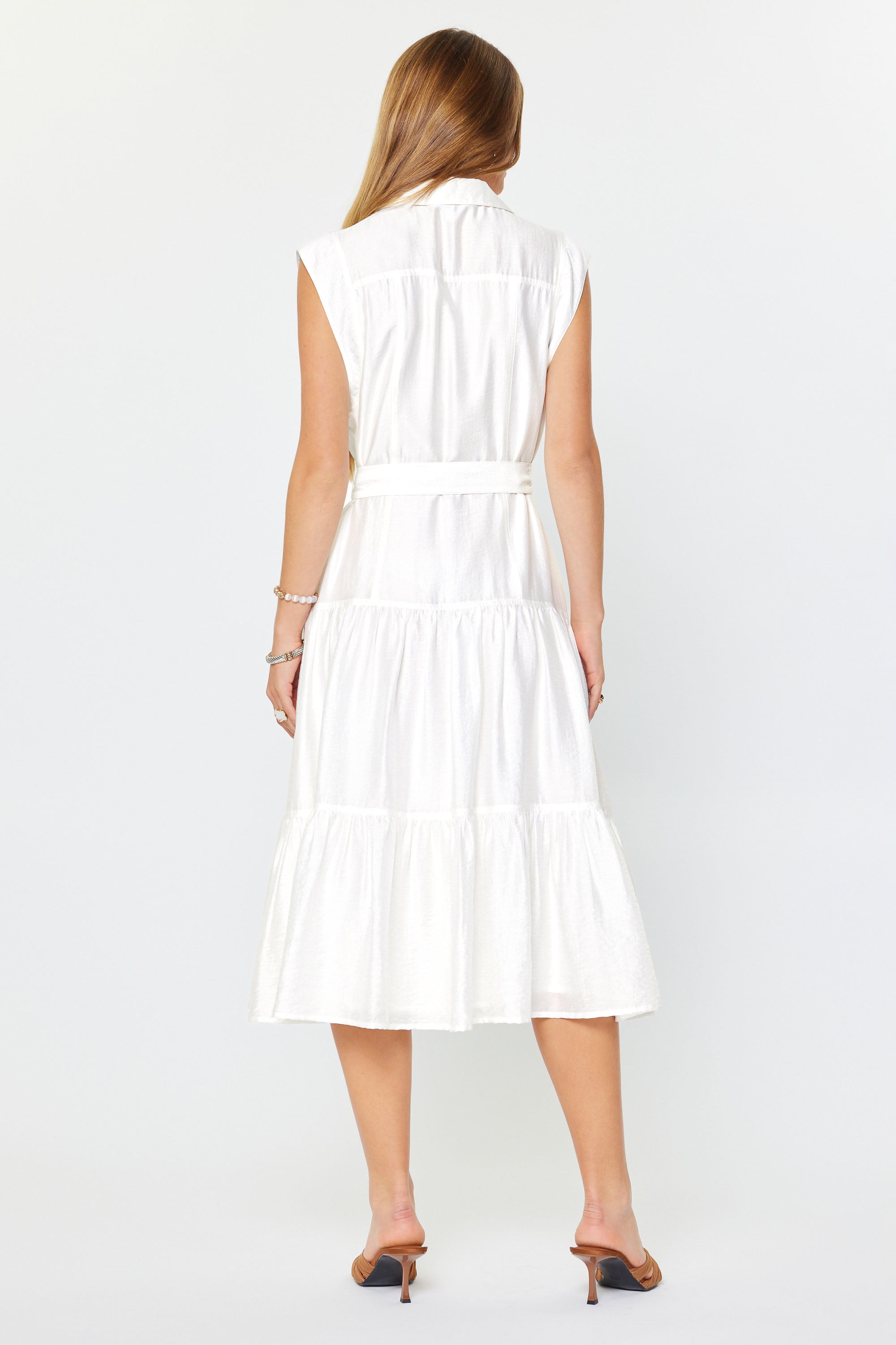 CA Collar Cap Sleeve Midi Dress in White