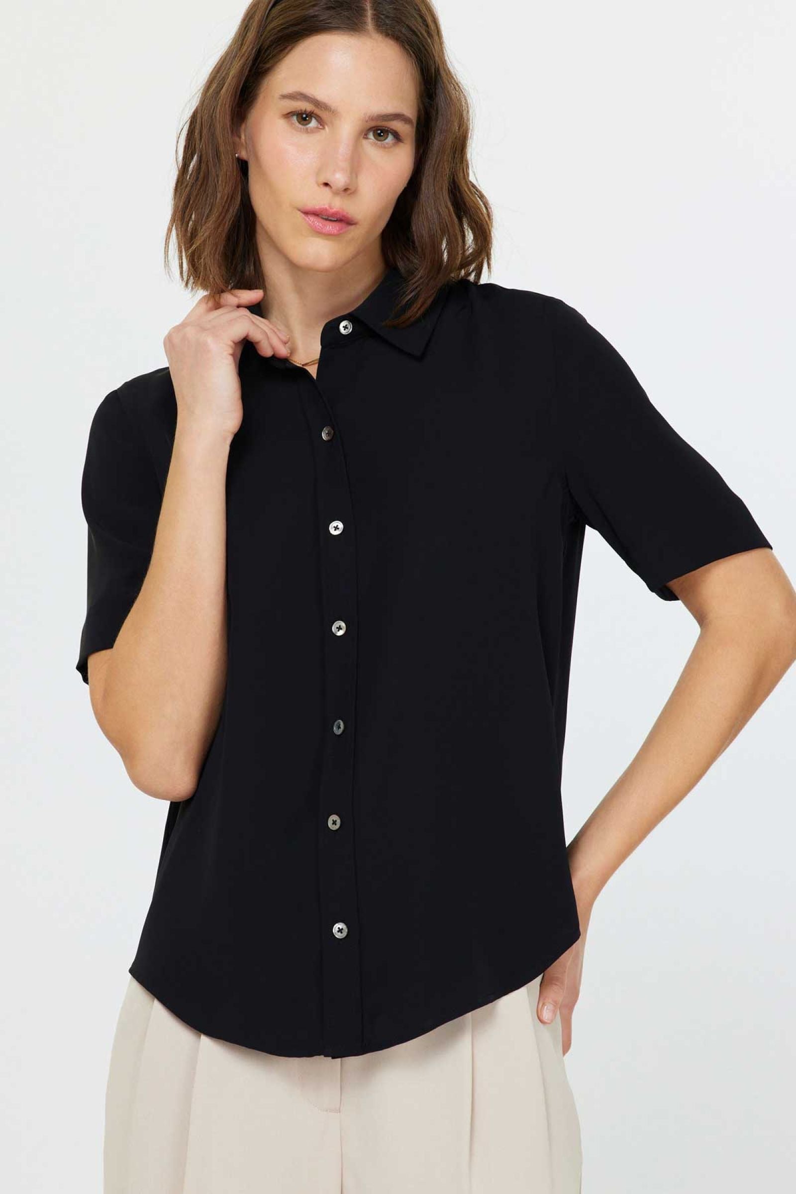 CA Black Half SLV Button Down Shirt