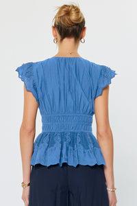 CA Pleated Flutter Blouse in Faded Blue