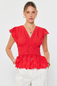 CA Flutter Sleeve Top- Red