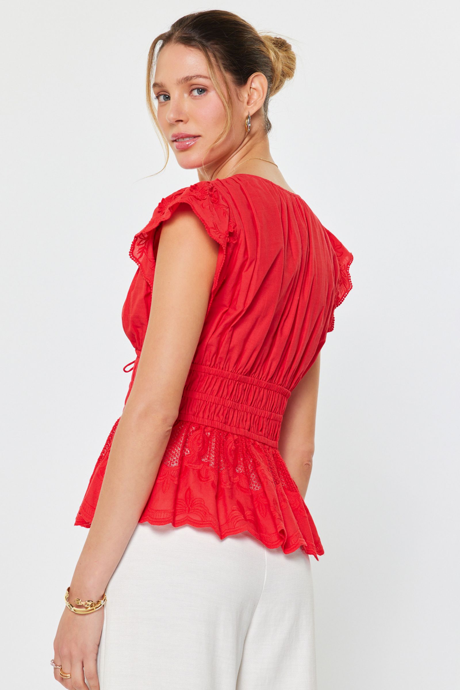 CA Flutter Sleeve Top- Red